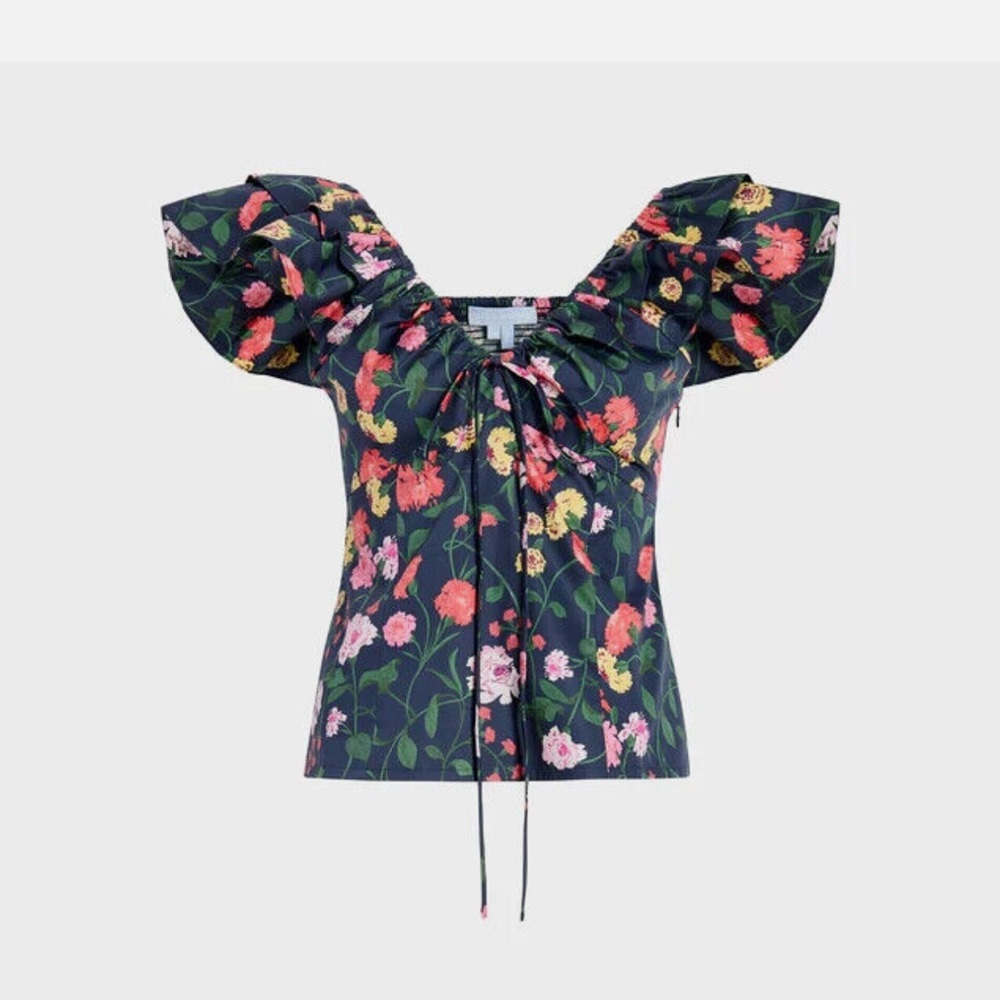 Hill House The Zuri Top | Navy Peony Bouquet Cotton Sateen